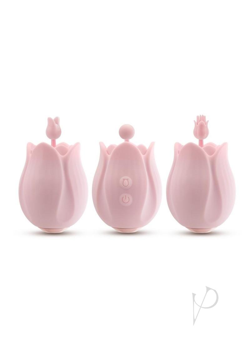 Play with Me Romantic Rose Rechargeable Silicone Nipple and Clitoral Stimulator with 3 Interchangeable Attachments - Pink