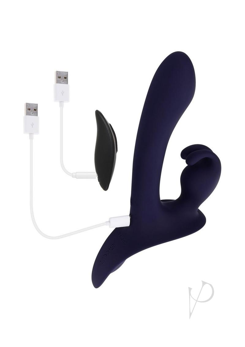 Giving Vibes Rechargeable Silicone Triple Stimulation Strap-On - Purple