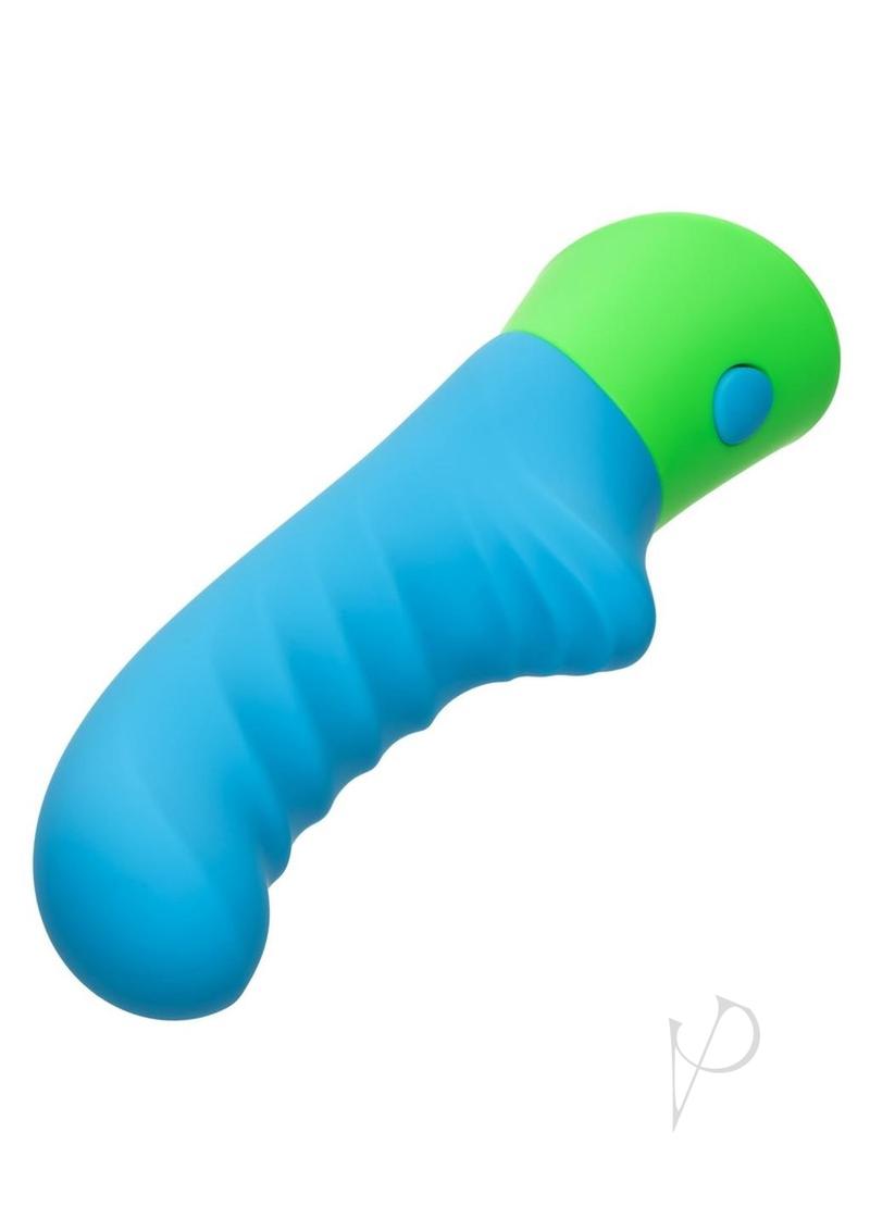 Rave Ridged-G Rechargeable Silicone G-Spot Vibrator - Blue/Green