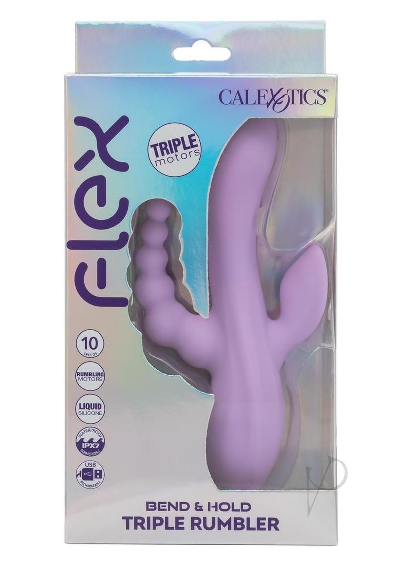 Flex Bend and Hold Triple Rumbler Rechargeable Silicone Triple Stimulation Vibrator - Purple