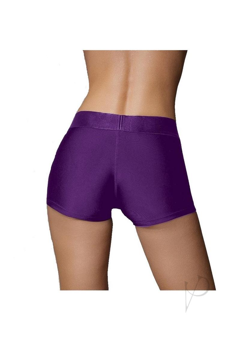 Ouch! Vibrating Strap-On Boxer with Rechargeable Bullet - XS/SM - Purple