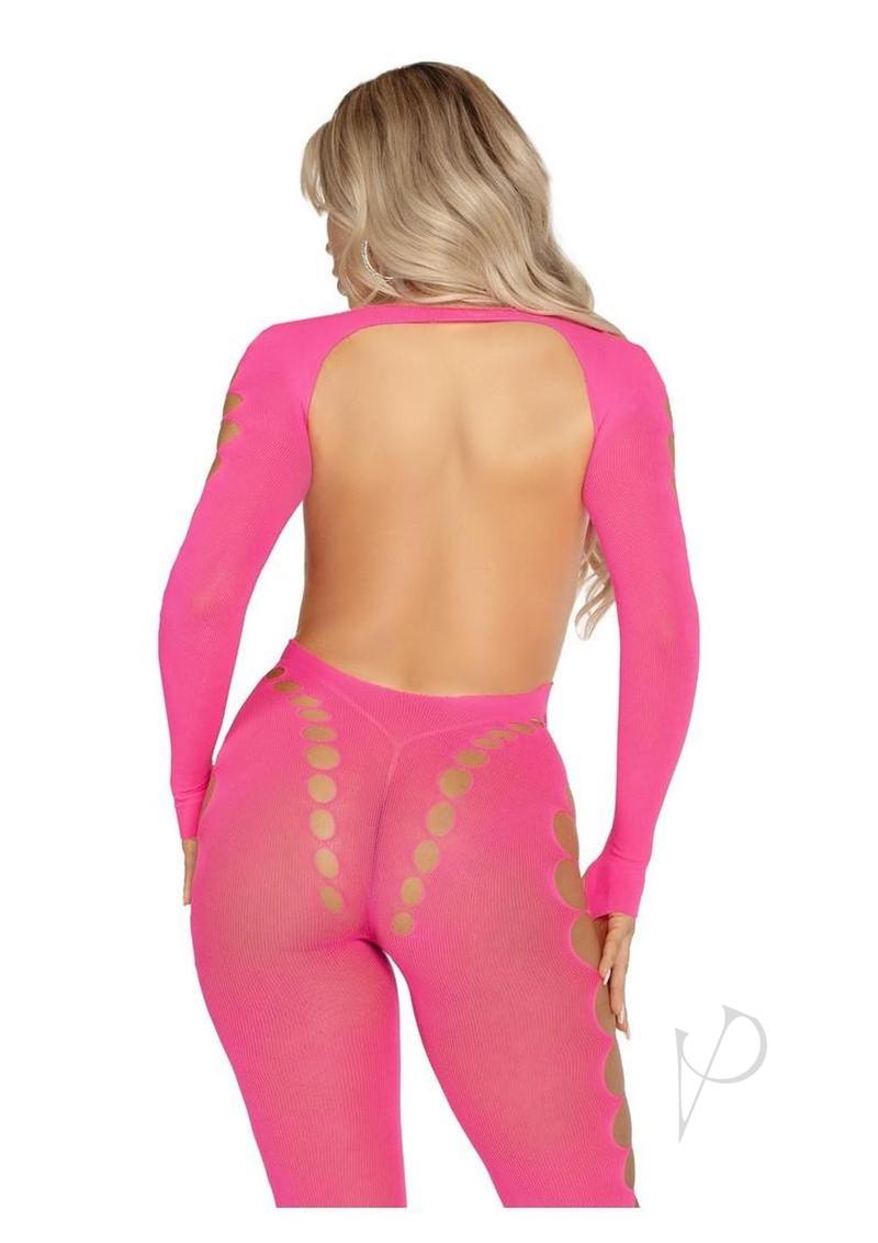 Leg Avenue Seamless Opaque Cut-Out Footless Bodystocking - Pink - O/S