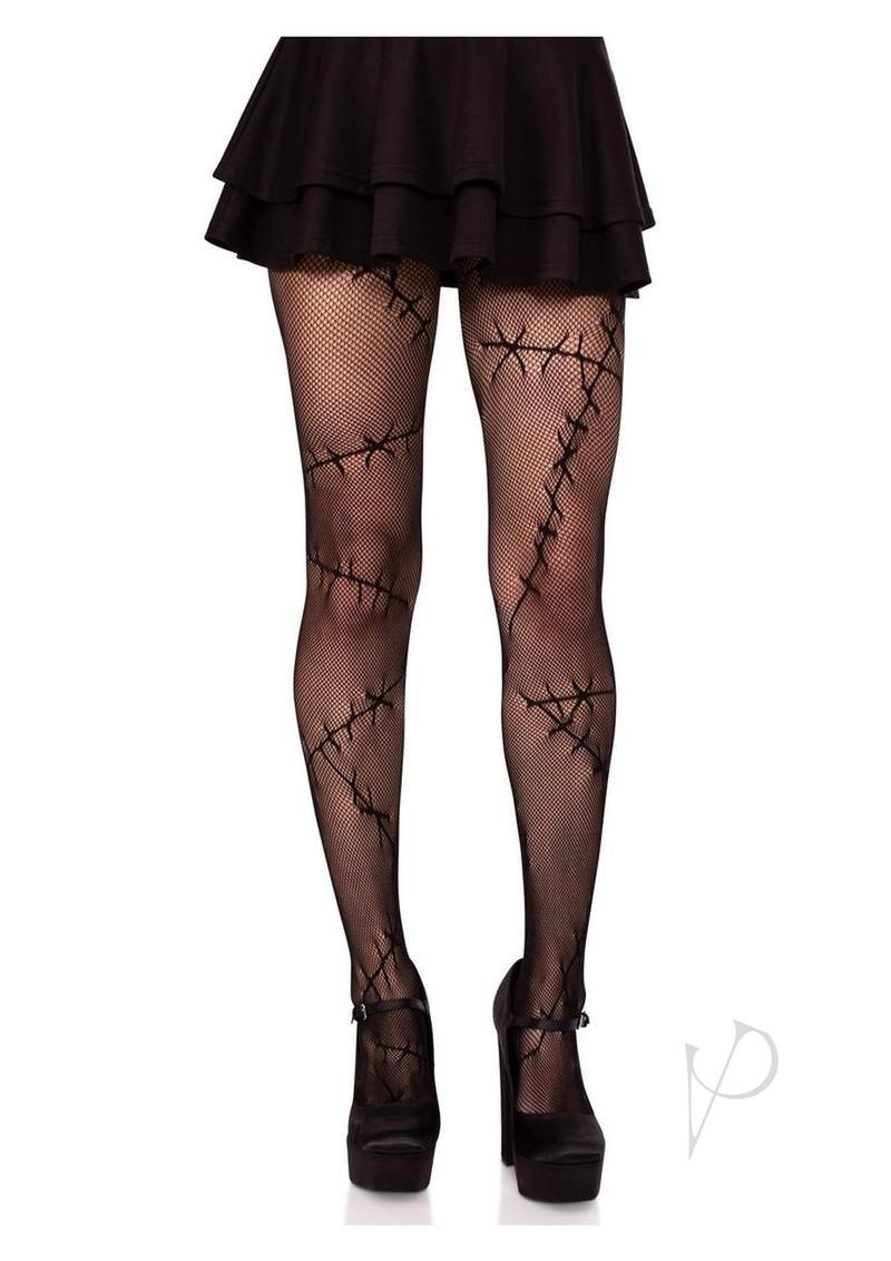Leg Avenue Stiched Up Net Tights - Black - O/S