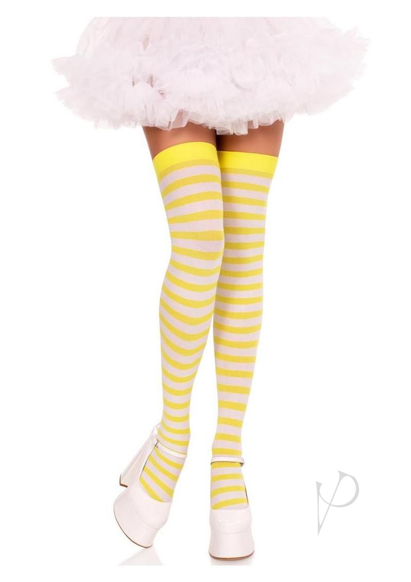 Leg Avenue Nylon Stocking W/ Stripe - White/Yellow - O/S