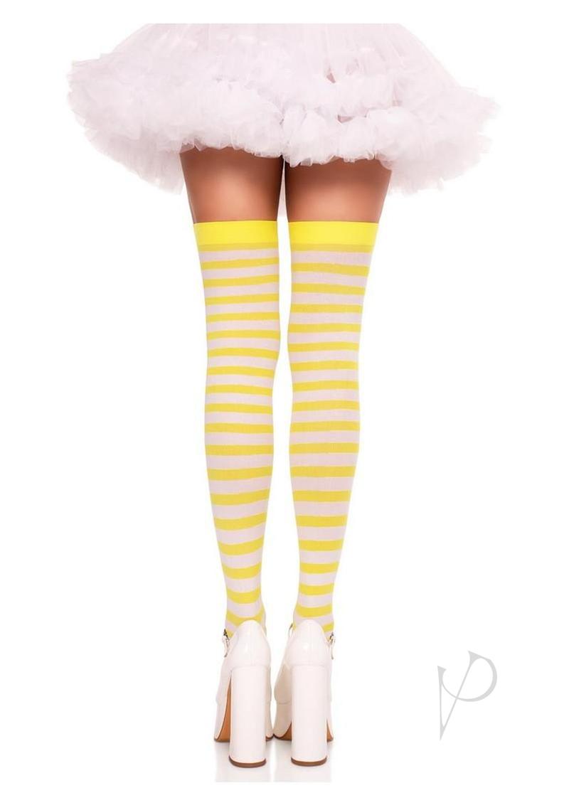 Leg Avenue Nylon Stocking W/ Stripe - White/Yellow - O/S