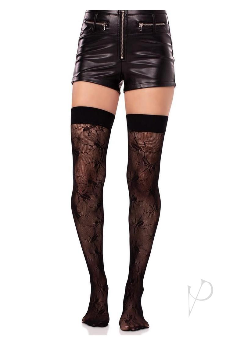 Let Avenue Beetle Net Thigh Highs - Black - O/S