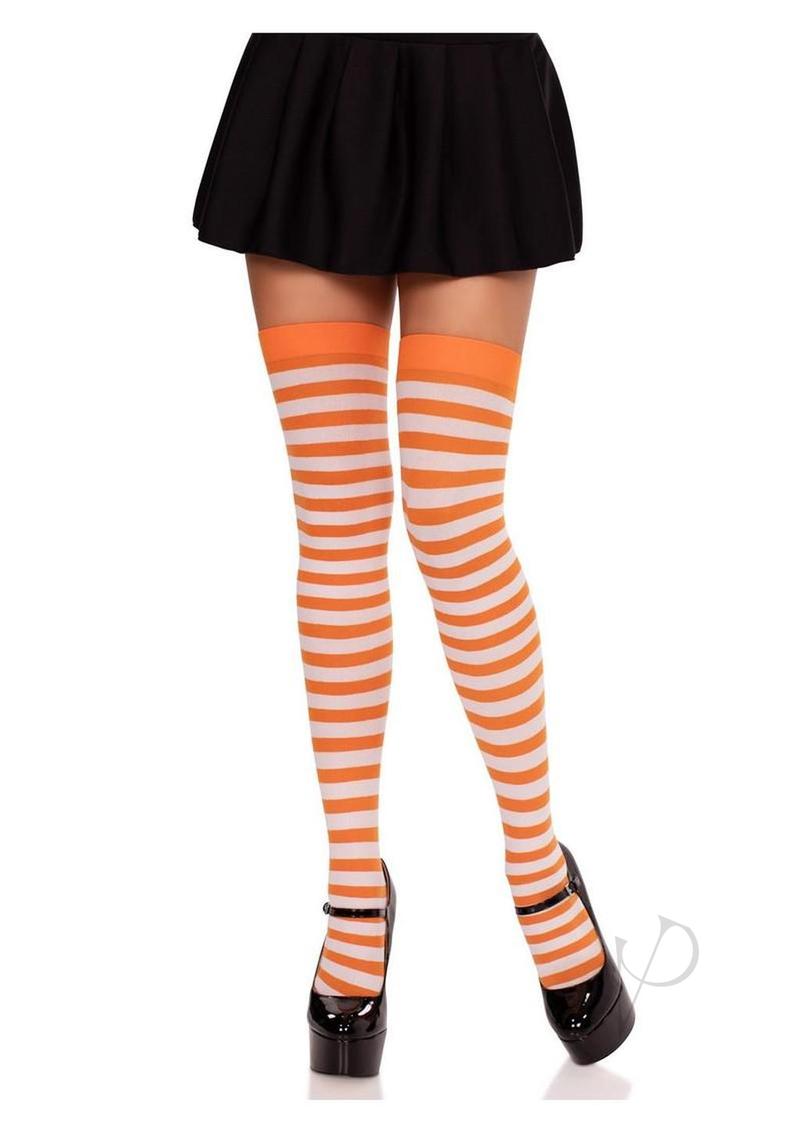 Leg Avenue Nylon Stocking with Stripe - White/Orange - O/S