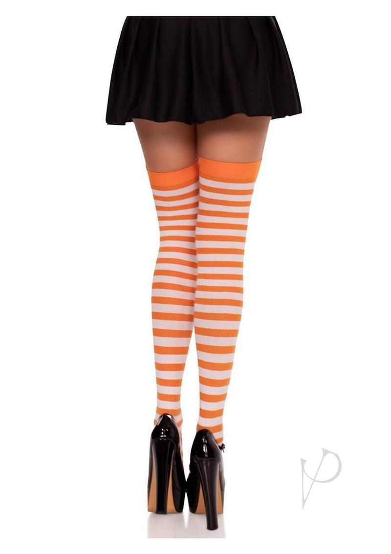 Leg Avenue Nylon Stocking with Stripe - White/Orange - O/S