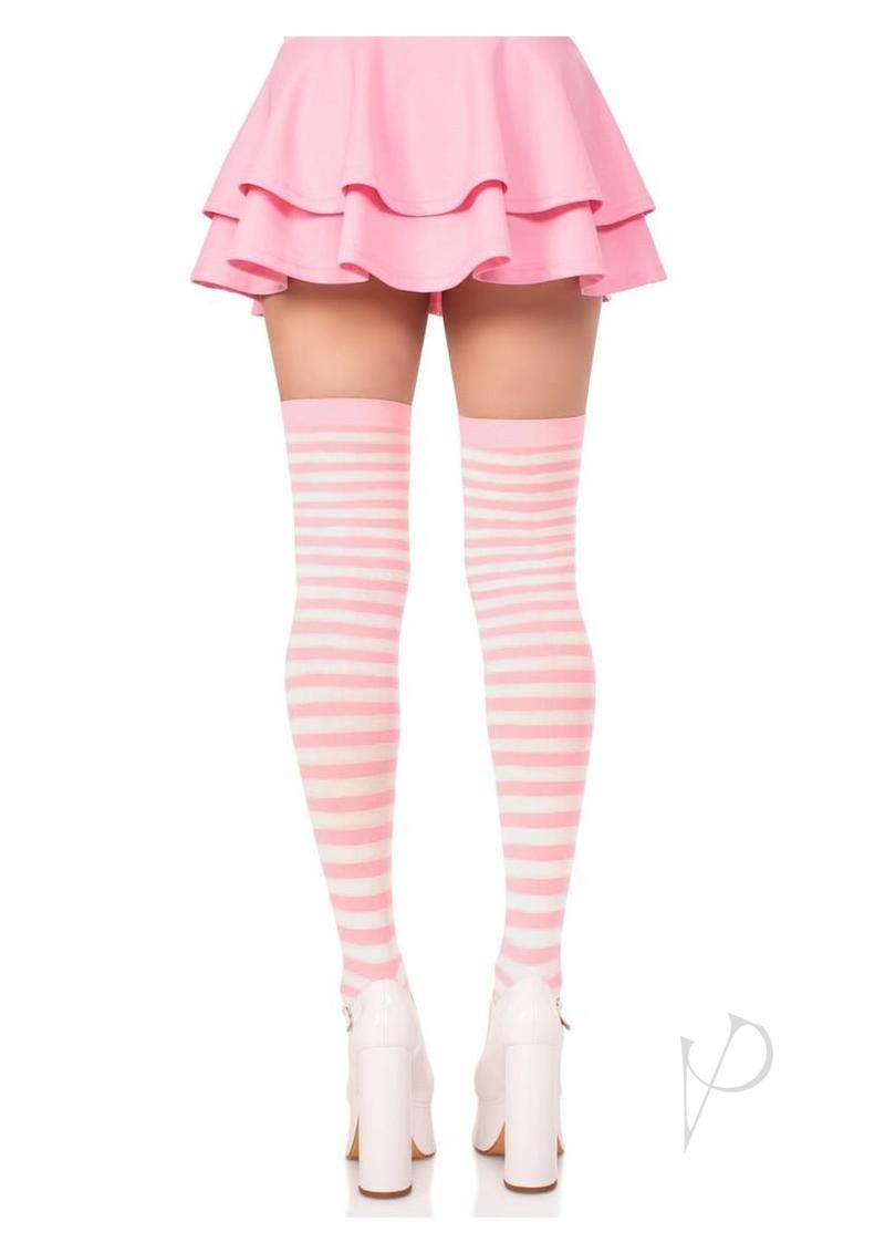 Leg Avenue Nylon Stocking with Stripe - White/Light Pink - O/S