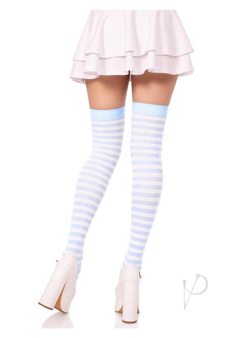 Leg Avenue Nylon Stocking with Stripe - White/Light Blue - O/S