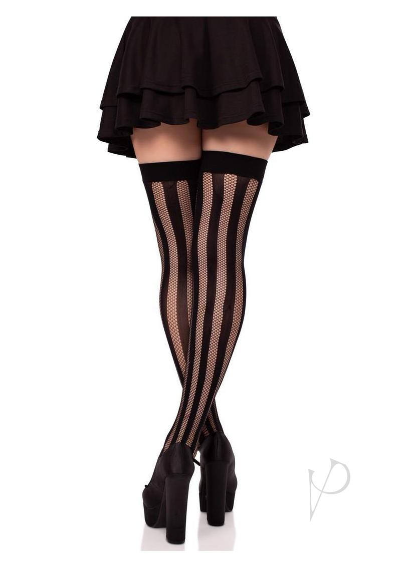 Leg Avenue Net and Opaque Striped Thigh Highs - Black - O/S