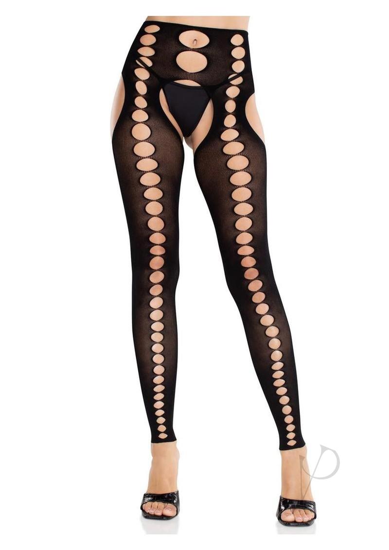 Leg Avenue Seamless Opaque Cut-Out Footless Suspender Hose - Black - O/S