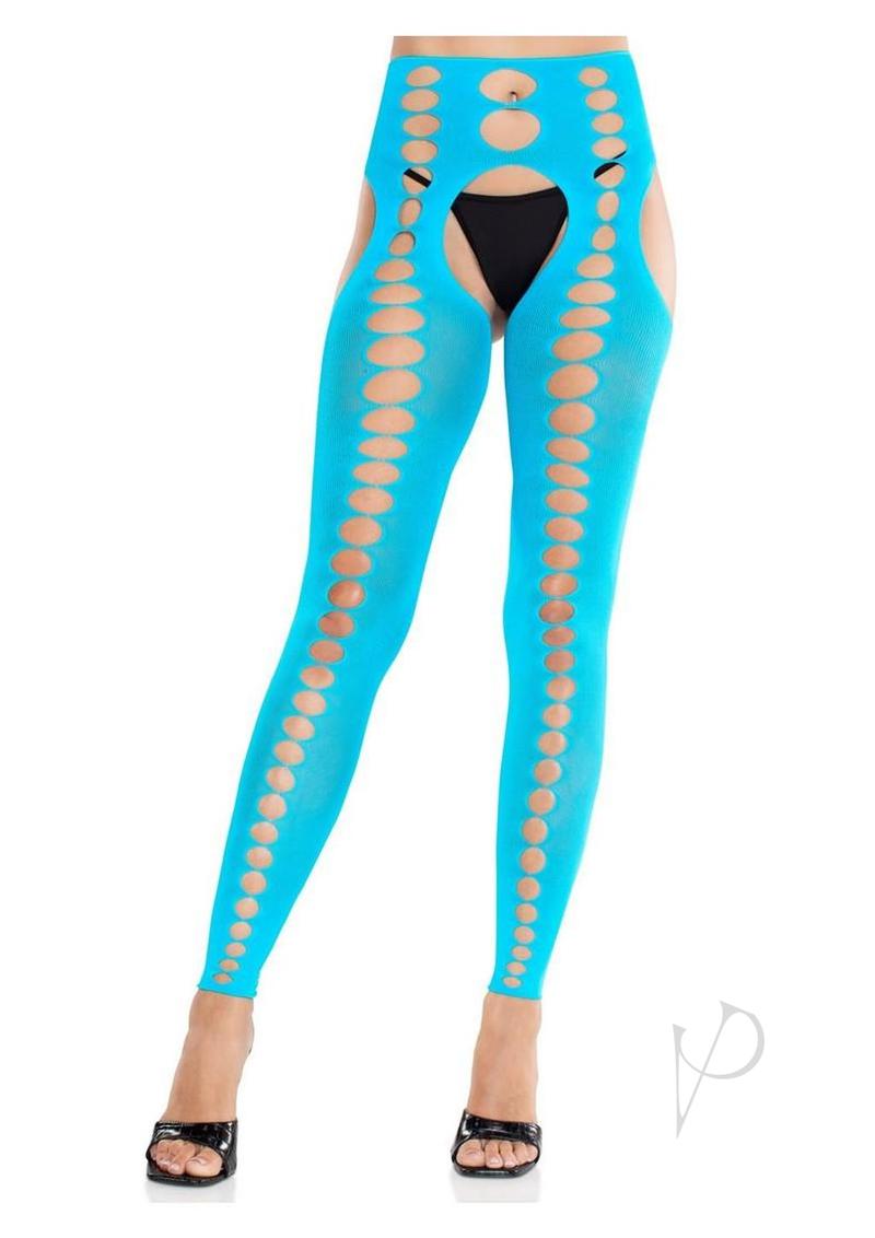 Leg Avenue Seamless Opaque Cut-Out Footless Suspender Hose - Turquoise - O/S
