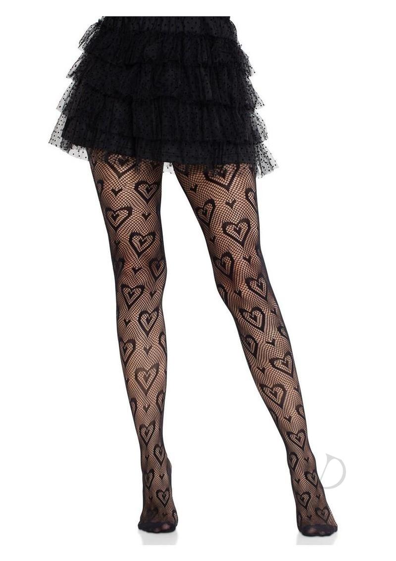 Leg Avenue Double Heart Net Tights - Black - O/S