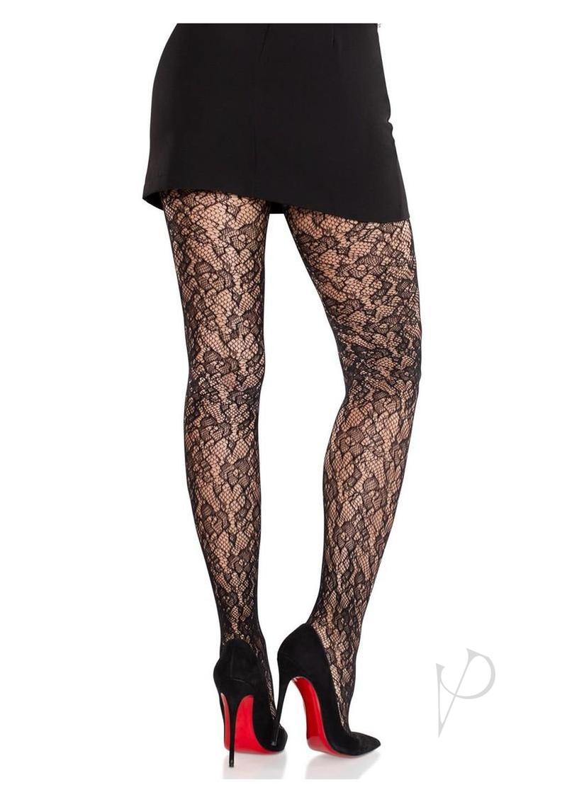 Leg Avenue Camellia Lace Tights - Black - O/S