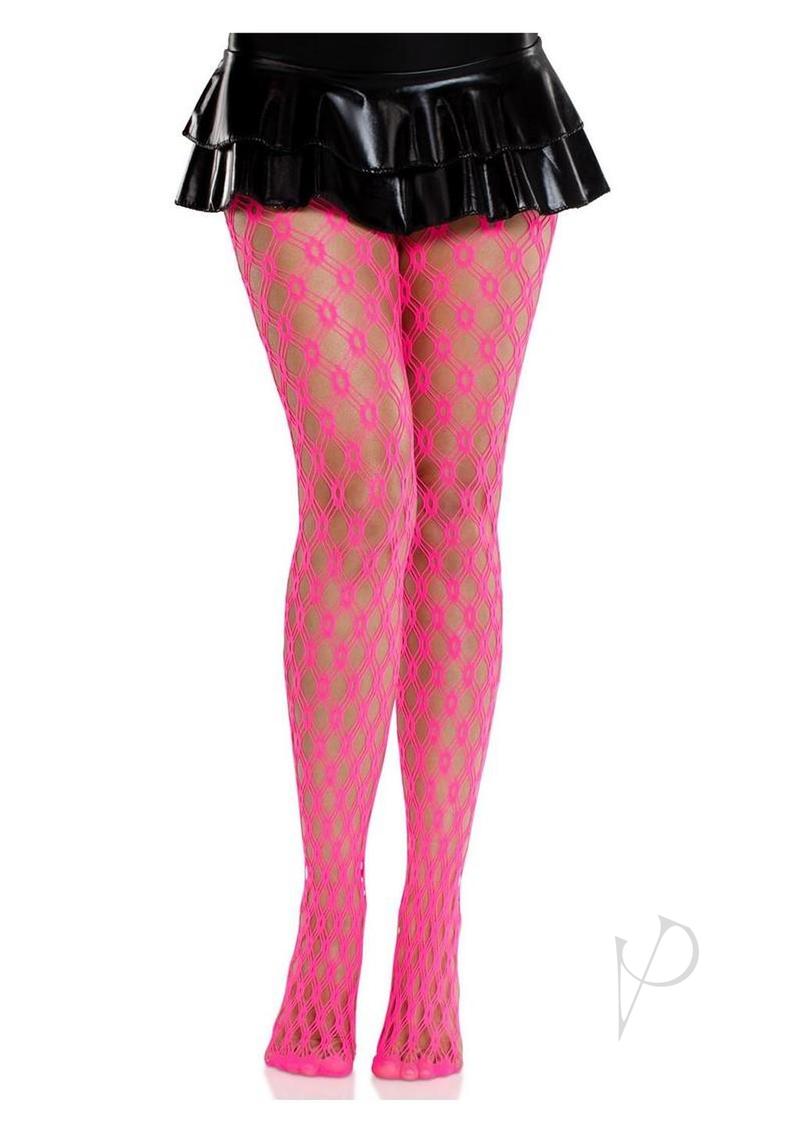Leg Avenue Eyelet Net Tights - Neon Pink - O/S