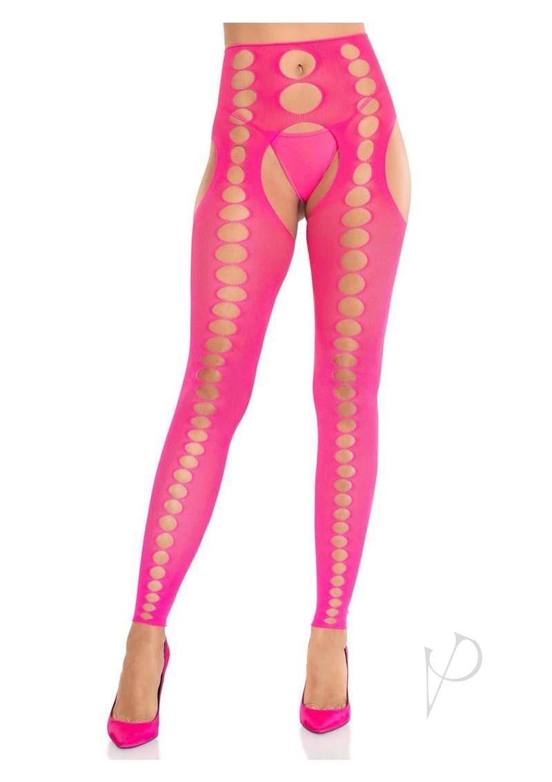 Leg Avenue Seamless Opaque Cut-Out Footless Suspender Hose - Neon Pink - O/S