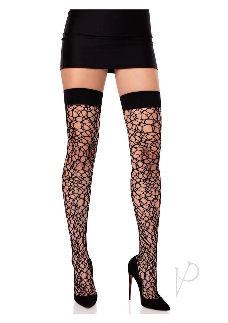 Leg Avenue Fractured Net Thigh Highs - Black - O/S