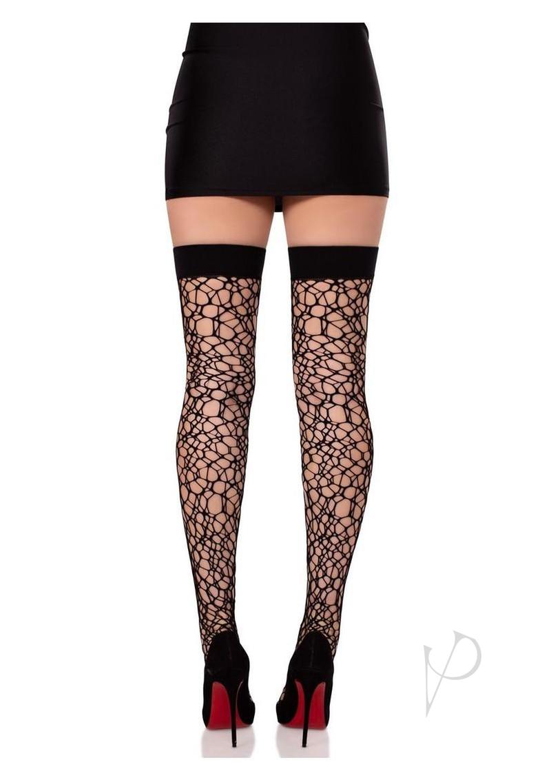 Leg Avenue Fractured Net Thigh Highs - Black - O/S