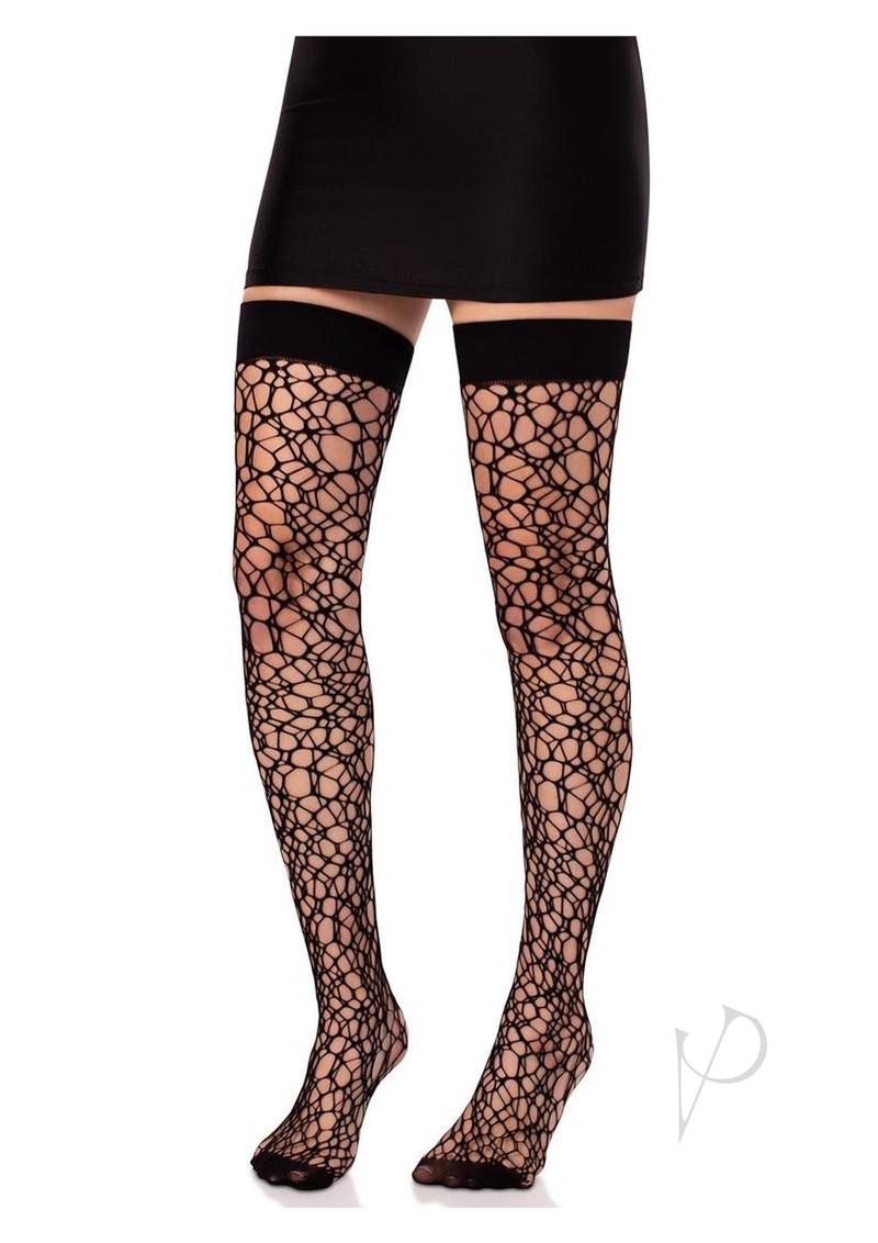 Leg Avenue Fractured Net Thigh Highs - Black - O/S