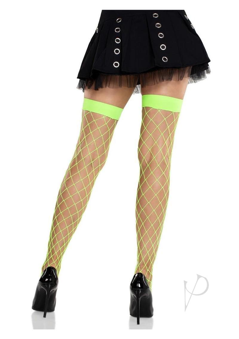 Leg Avenue Fence Net Thigh High - Neon Green - O/S