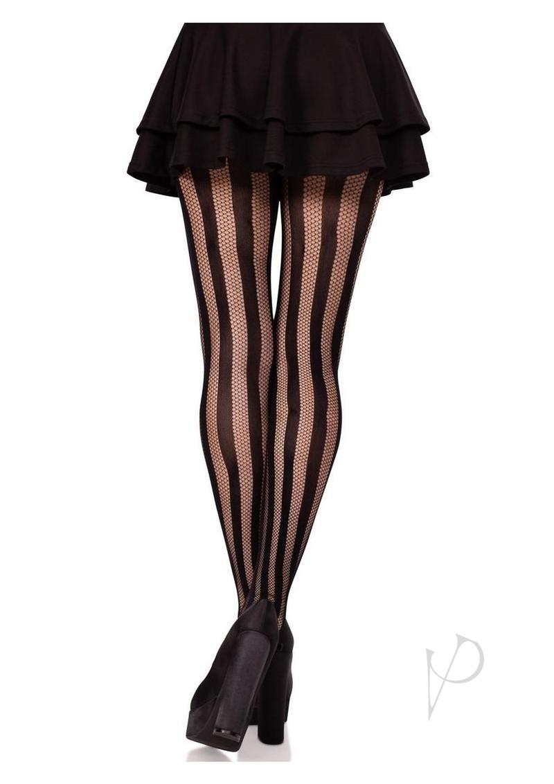 Leg Avenue Net and Opaque Striped Tights - Black - O/S