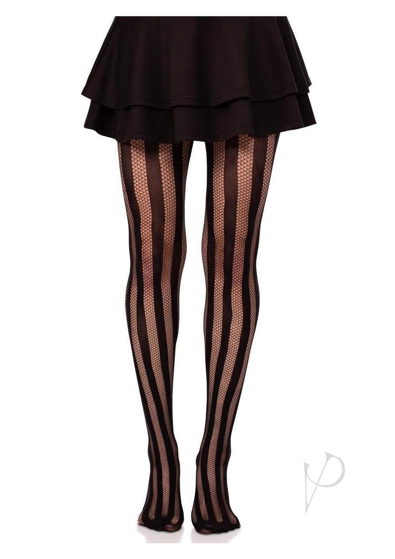 Leg Avenue Net and Opaque Striped Tights - Black - O/S