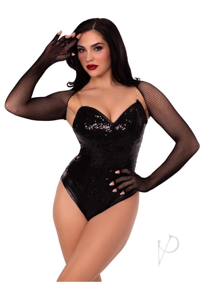 Leg Avenue Fishnet Fingerless Gloved Shrug - Black - O/S