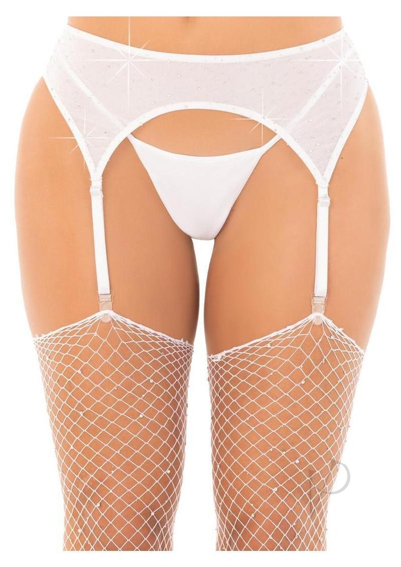 Leg Avenue Rhinestone Garter Belt - White - O/S
