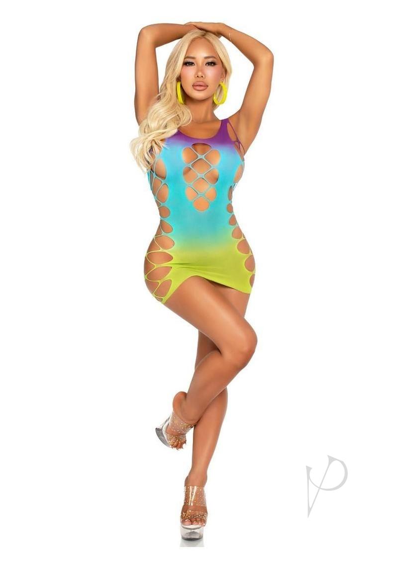 Leg Avenue Seamless Ombre Faux Lace Up Mini Dress - Ocean - O/S