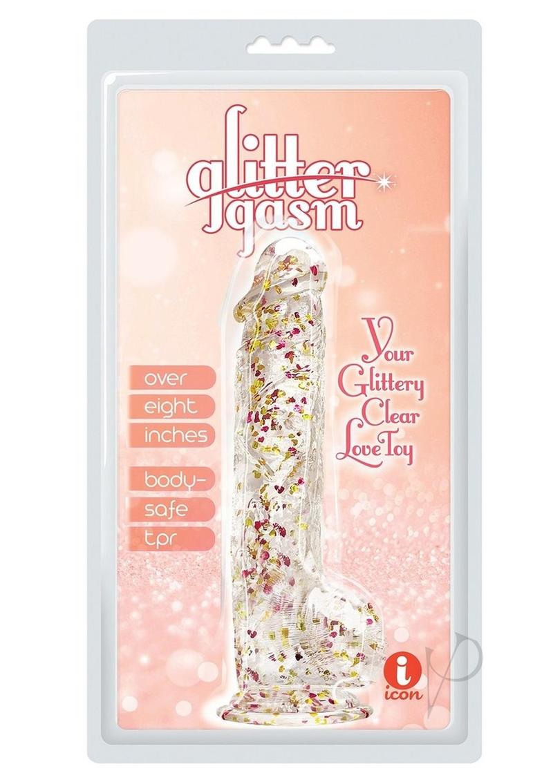 Glittergasm Realistic Clear Dildo with Balls and Suction Cup - Blue/Purple/Violet Glitter
