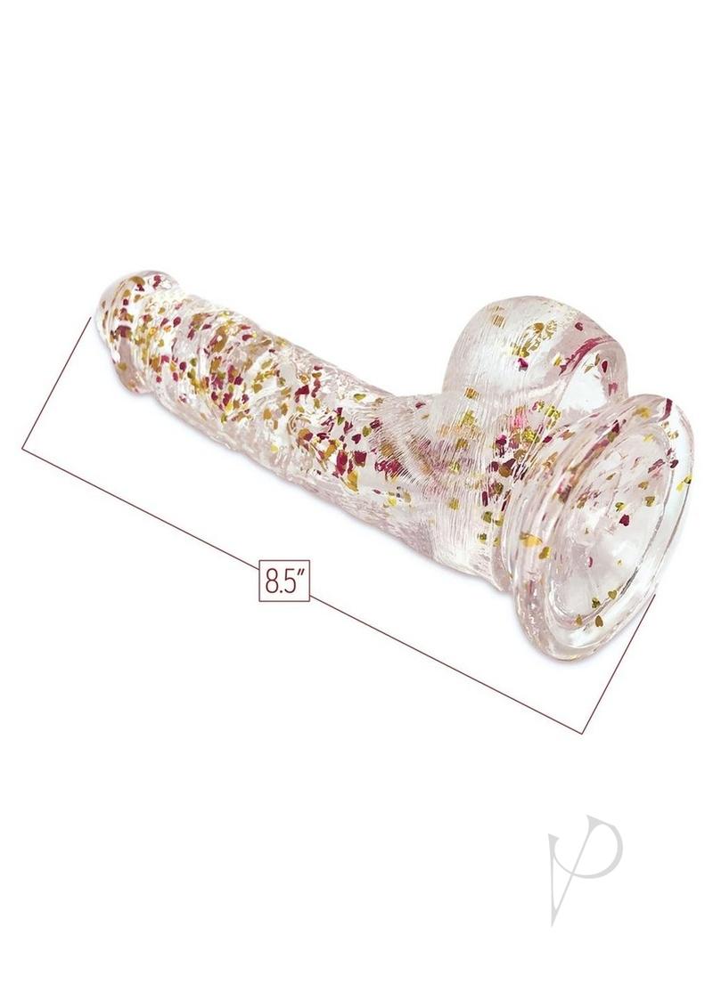 Glittergasm Realistic Clear Dildo with Balls and Suction Cup - Blue/Purple/Violet Glitter