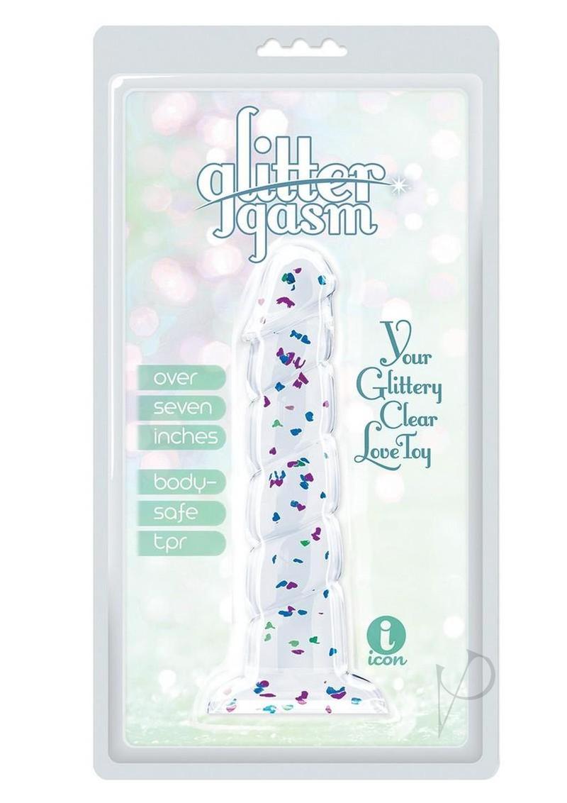Glittergasm Swirl Clear Dildo with Suction Cup - Blue/Purple/Violet Glitter