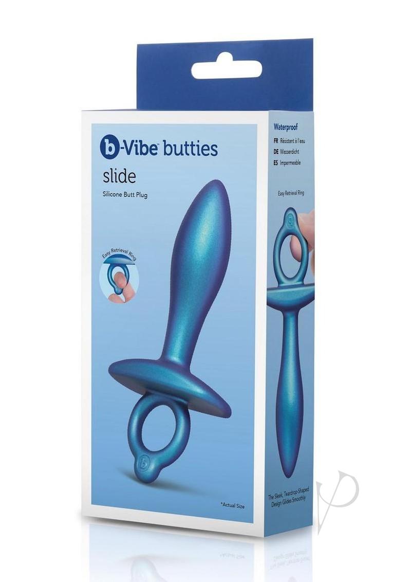 B-Vibe Butties Slide Silicone Butt Plug - Navy Blue