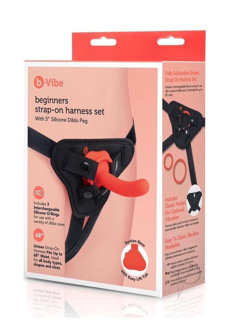 B Vibe Beginner Strap On Harness Set with Silicone Dildo Peg 5in - Orange