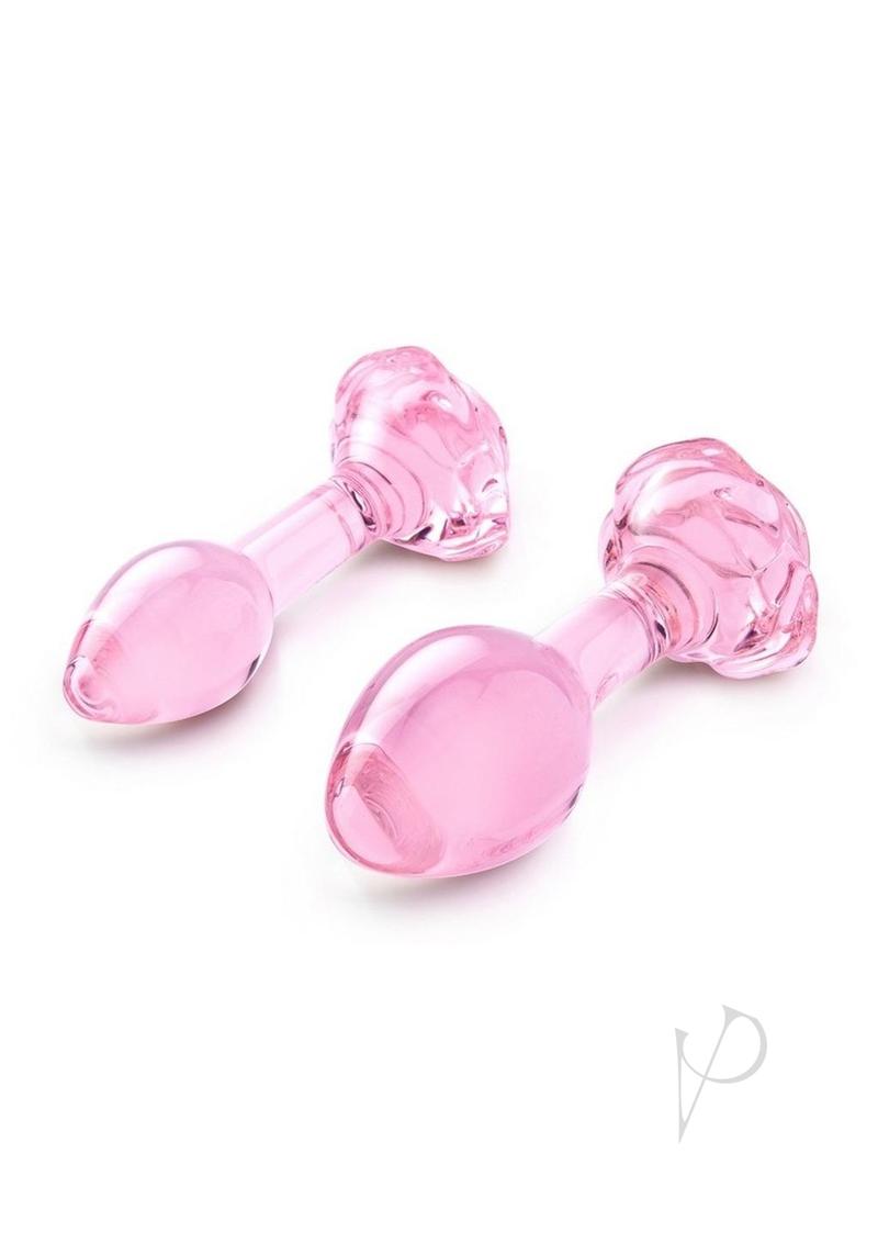 B Vibe Pink Roses Glass Butt Plug Training Set 2Pc
