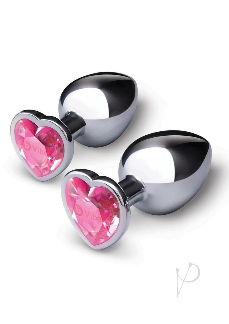 B-Vibe Jewel Metal Anal Plug Training Set (2 Piece) - Pink/Silver