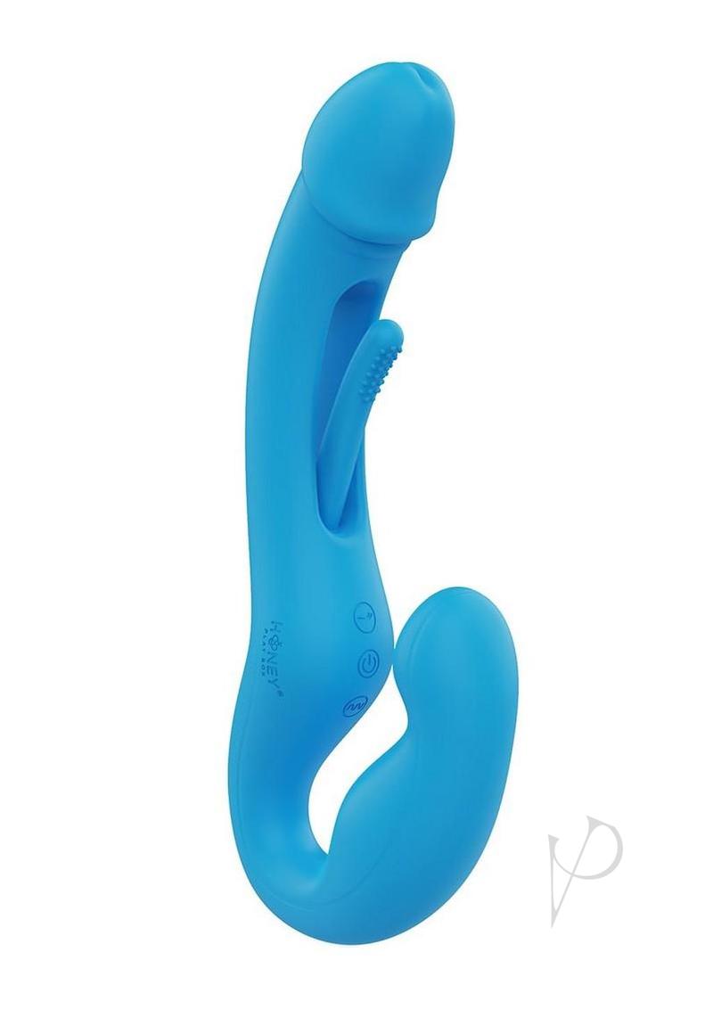 Harmony Duo App-Controlled Rechargeable Silicone Strapless Strap-on - Blue/Gold