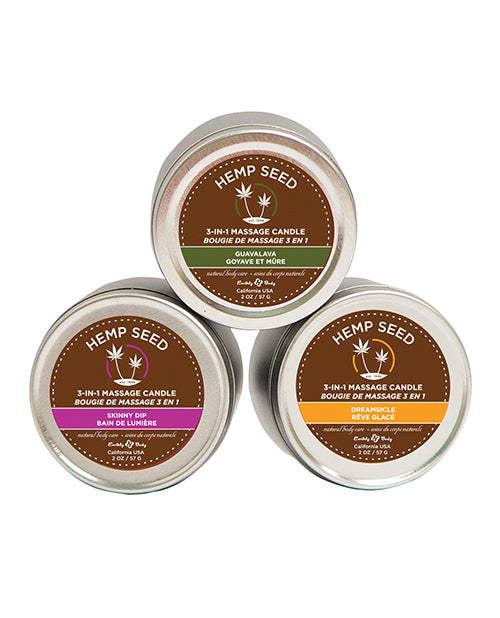 Earthly Body Hemp Seed Round Massage Candle Trio Set (three 2oz candles per set)