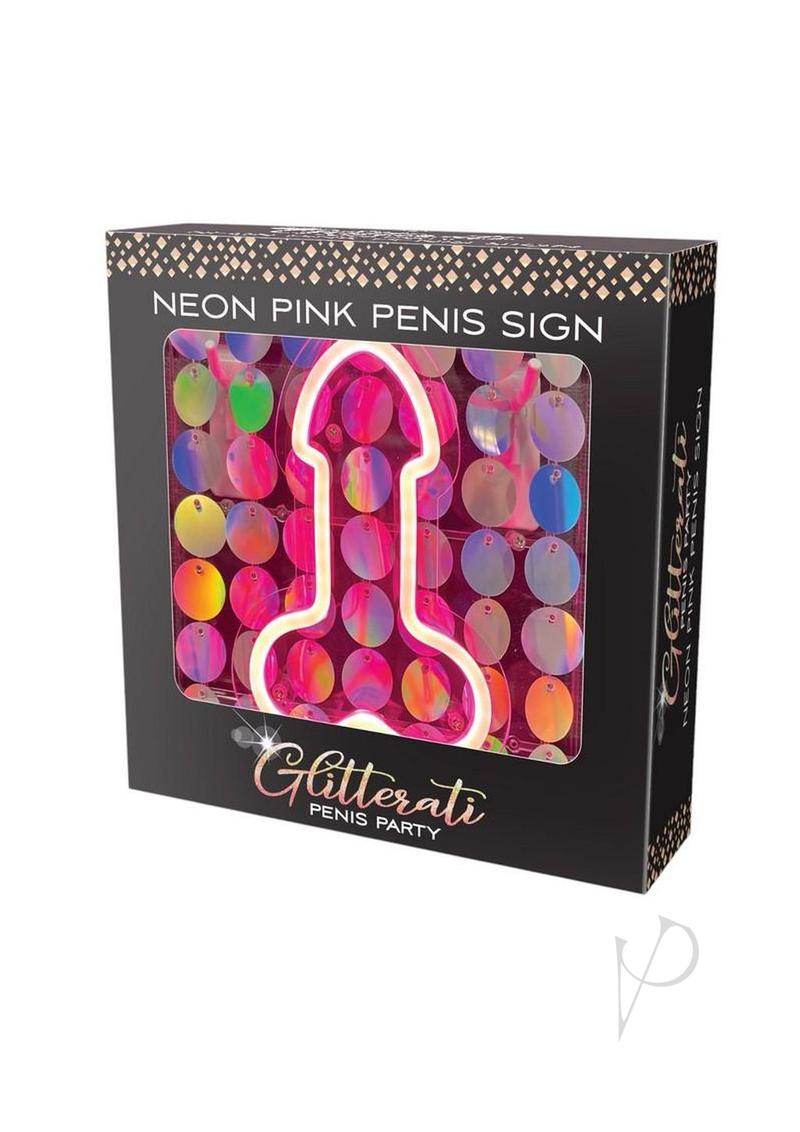 Neon Light Up Penis Sign - Pink/Silver
