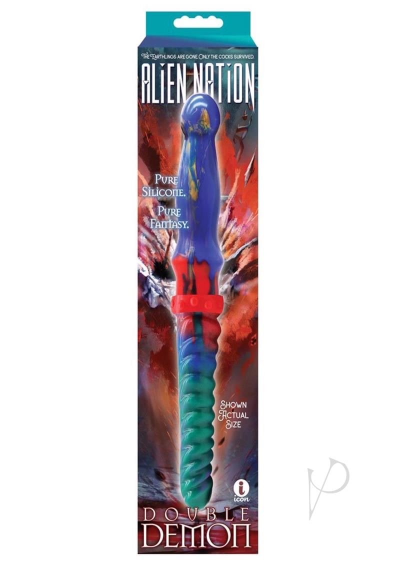 Alien Nation Double Demon Dual End Silicone Dildo - Blue/Green