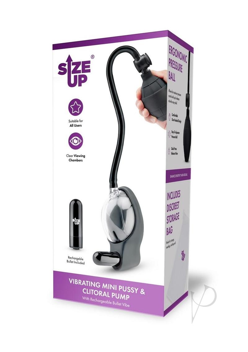 Size Up Rechargeable Vibrating Petite Pussy Pump - Black/Clear