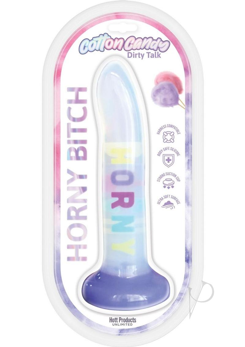 Cotton Candy Dirty Talk Horny Bitch Silicone Dildo - Multicolor