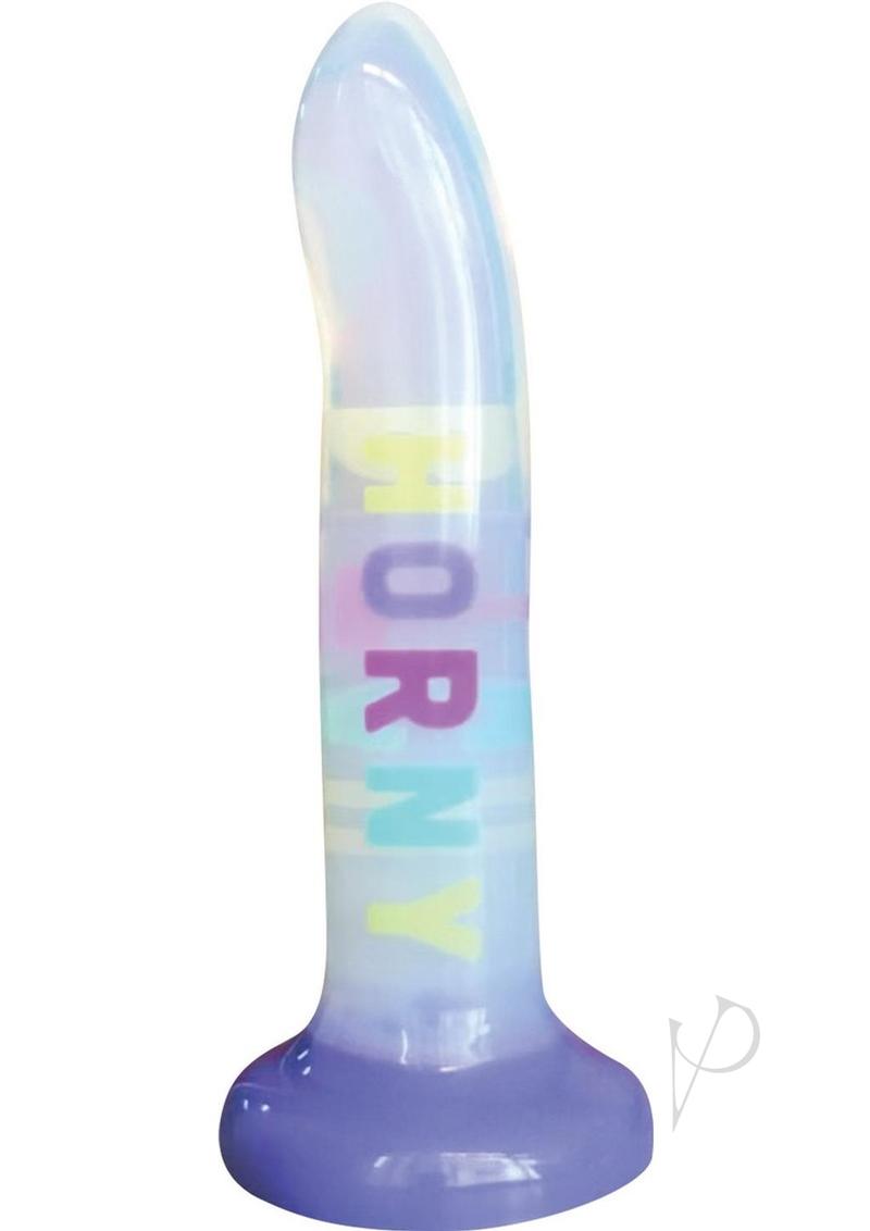 Cotton Candy Dirty Talk Horny Bitch Silicone Dildo - Multicolor