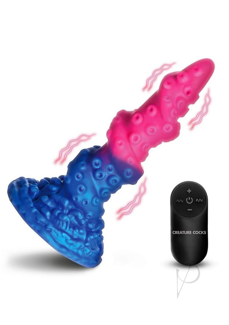 Creature cocks Deluxe Lord Kraken Vibrating Rechargeable Silicone Glow-in-the-Dark Dildo - Multicolor