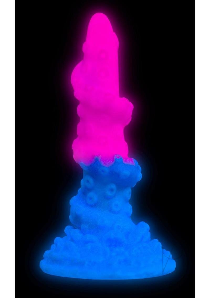 Creature cocks Deluxe Lord Kraken Vibrating Rechargeable Silicone Glow-in-the-Dark Dildo - Multicolor