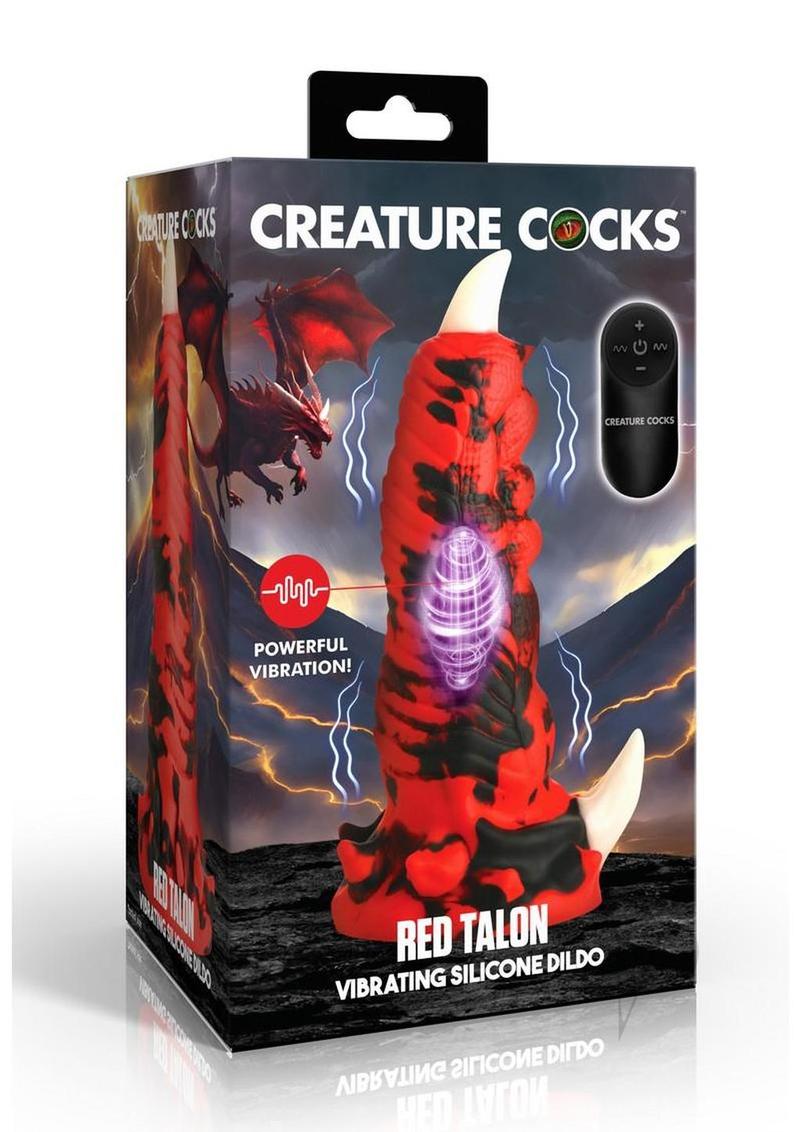 Creature Cocks Red Talon Vibrating Rechargeable Silicone Dildo - Red/Black