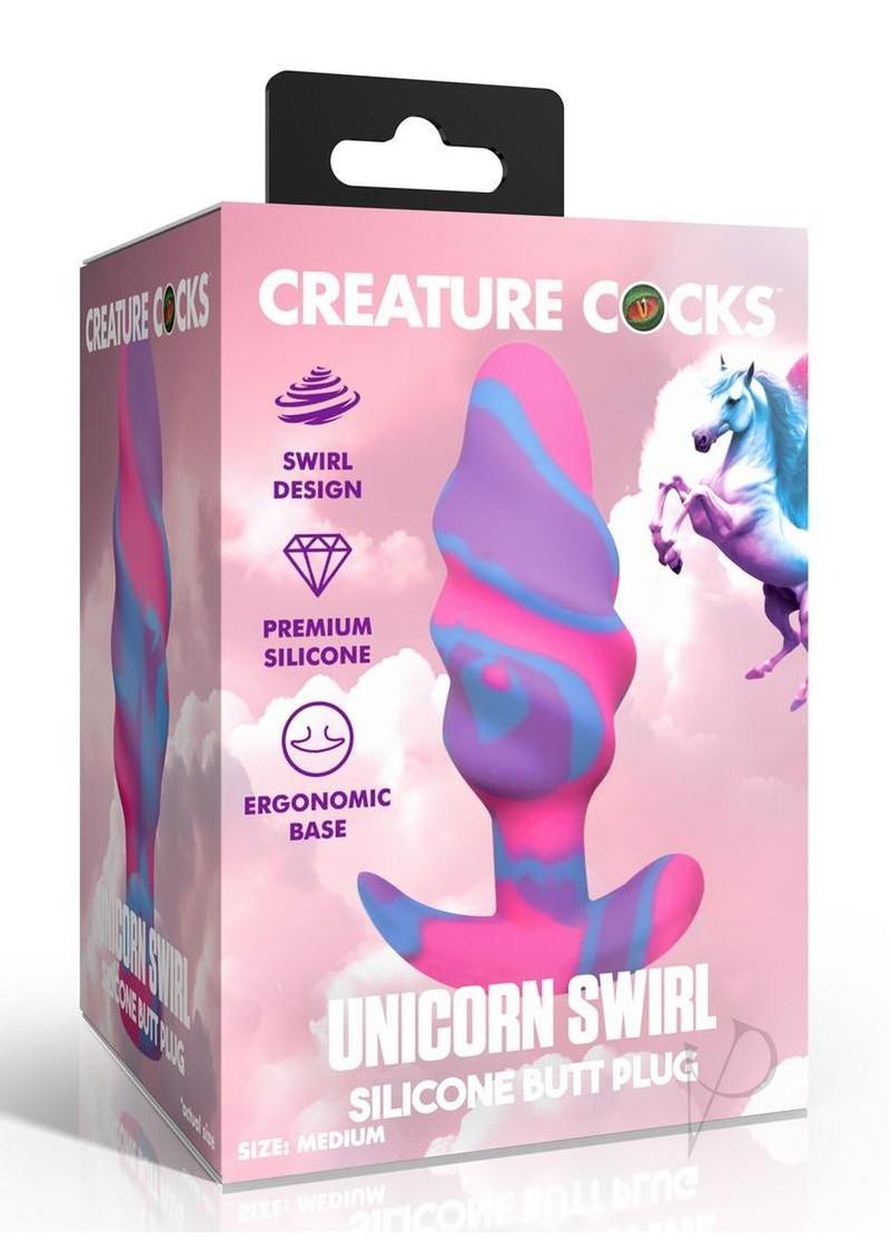 Creature Cocks Unicorn Swirl Silicone Butt Plug - Small - Multicolor