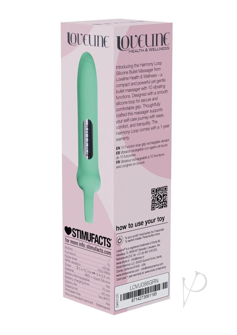 Loveline Harmony Loop Grip Vibe Ergonomic 10 Function Silicone Bullet Massager - Green