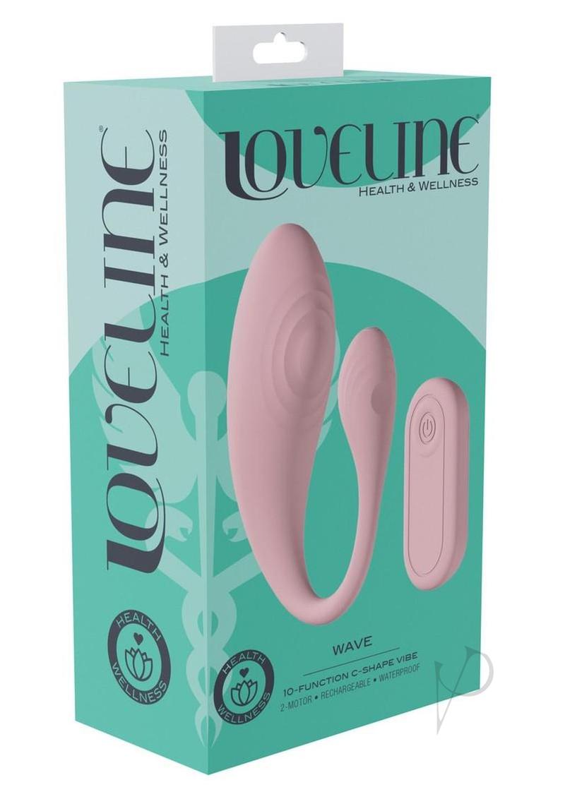 Loveline Wave C-Shape Vibe 10 Function Silicone Rechargeable Vibrator with Remote Control - Pink